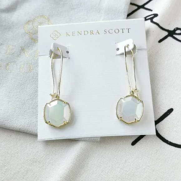 Kendra Scott Drop Earrings - Davis Iridescent Opalite Gold - Picture 1 of 3